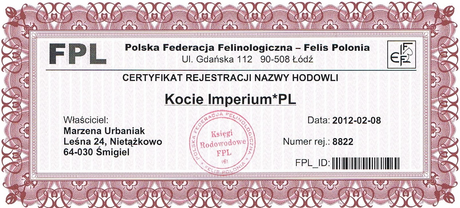 Certyfikat Hodowli